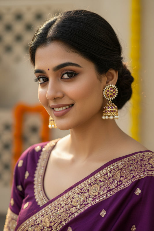 Premium Beautiful Antique Ruby Pearl Dome Jhumkas (Available in green Colors)