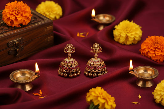 Premium Lakshmi Jhumka with Golden Beads Drops