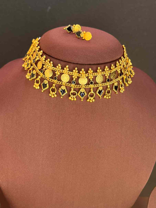 palakka coin new/Grand Lakshmi Coin Necklace Pendant Green Beads Drops