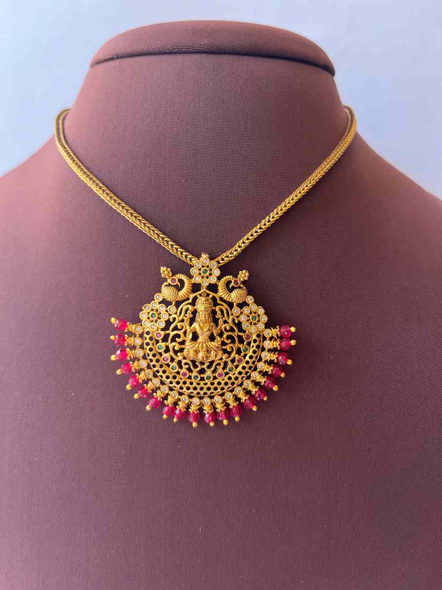 Simple Temple Lakshmi Pendant Necklace