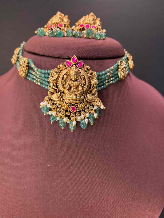 Premium Beautiful Lakshmi Peacock Jadau Chocker Beads