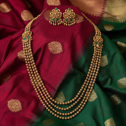 Beautiful Antique Kemp Floral Haaram with gold Beads(available in red colour also)