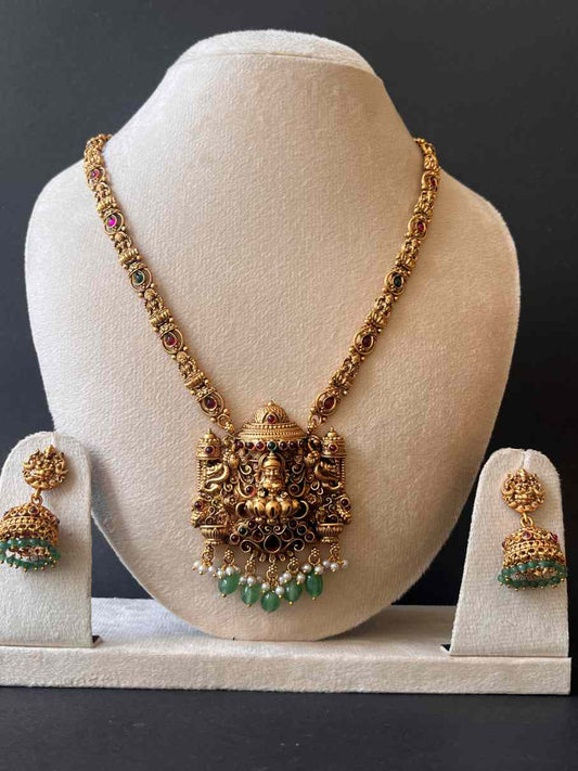 Premium Kemp Lakshmi Devi Pendant Beads Haaram