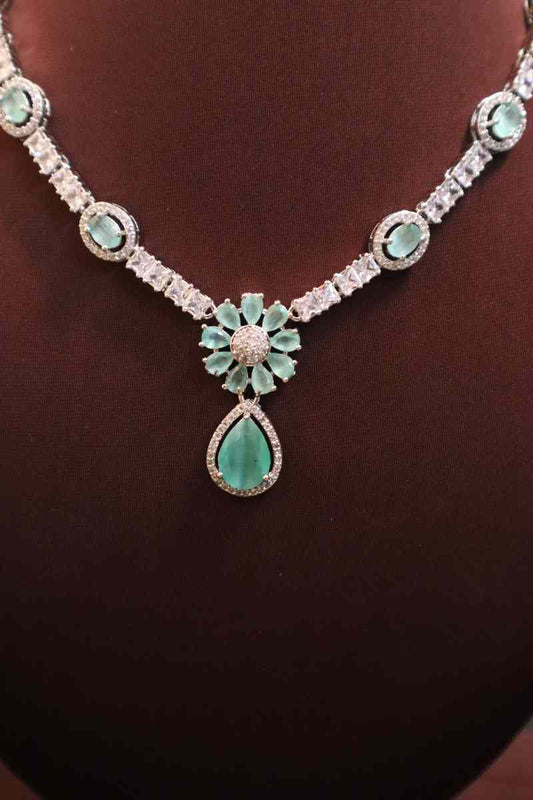 Elegant AD Stone Flower Necklace (Available in 2 Colours)