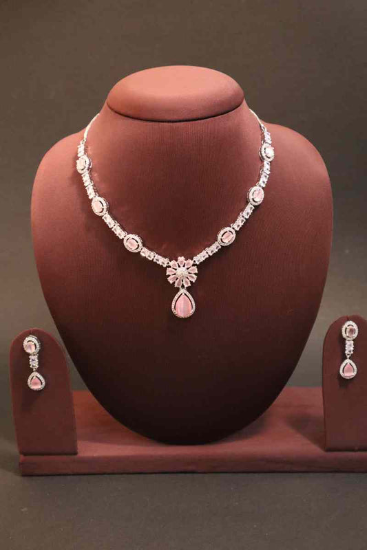 Elegant AD Stone Flower Necklace (Available in 2 Colours)