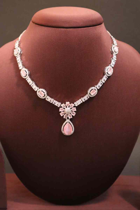 Elegant AD Stone Flower Necklace (Available in 2 Colours)