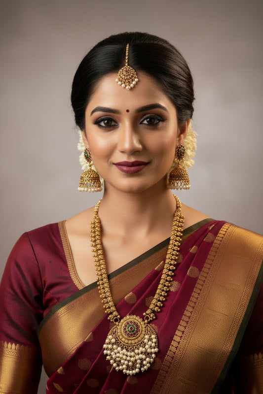 Beautiful Traditional Temple Haaram With White Pearl