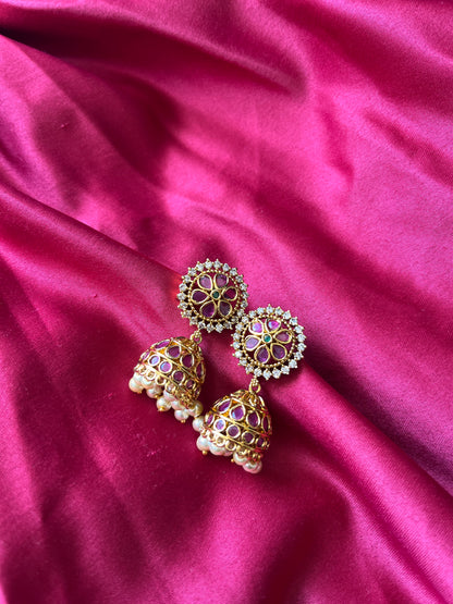 Premium Beautiful Antique Ruby Pearl Dome Jhumkas (Available in green Colors)