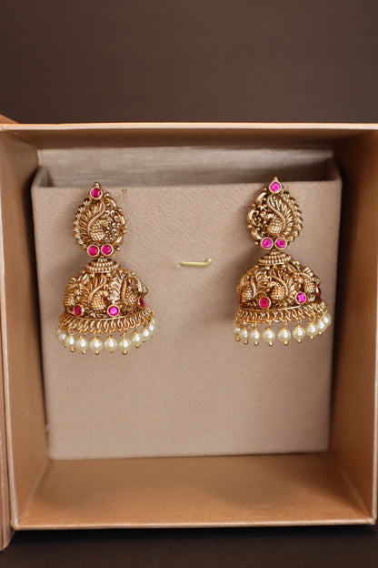 Premium Lakshmi Jhumka with Golden Beads Drops