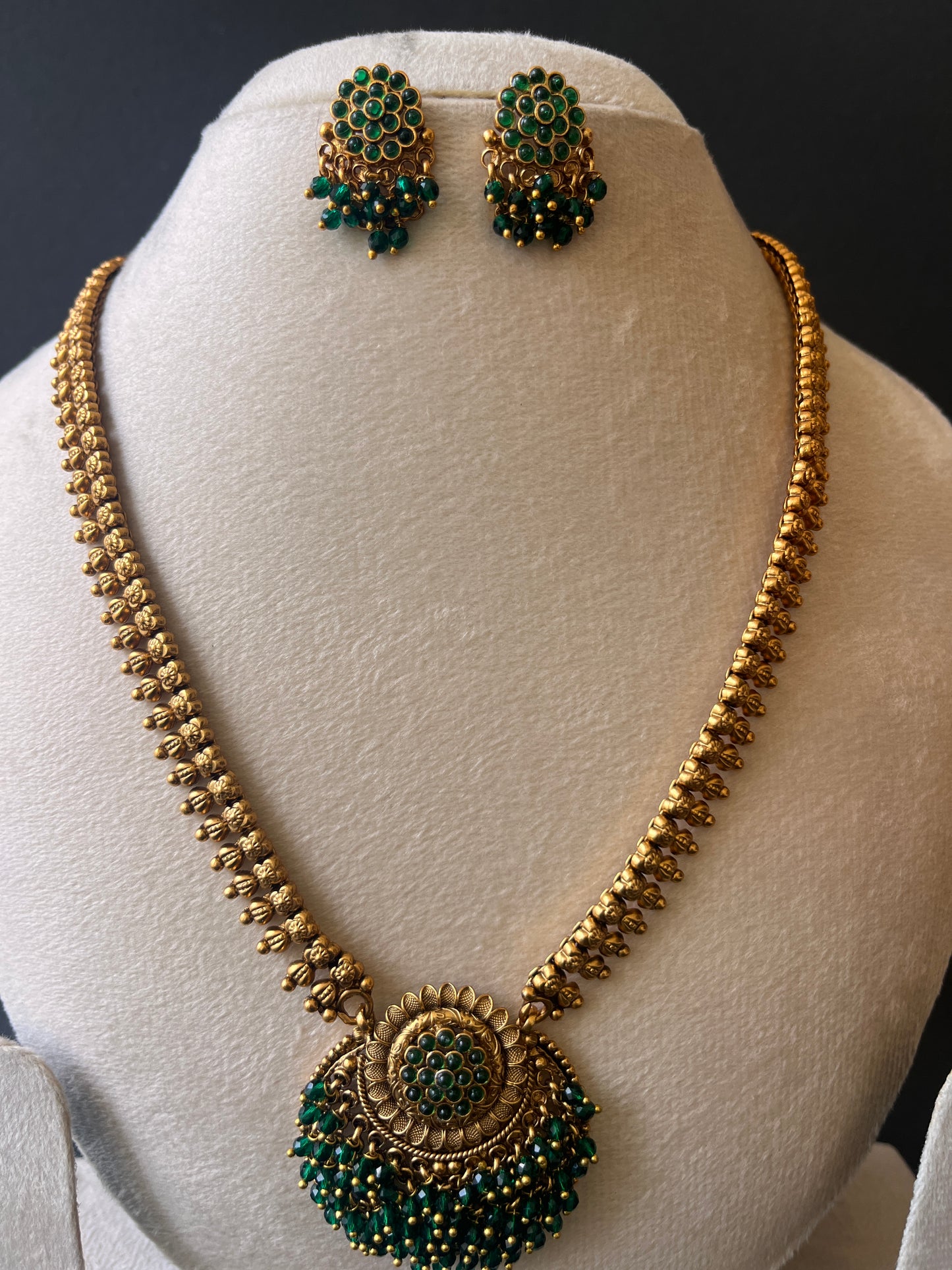 Beautiful Traditional Temple Haaram With Green pearl