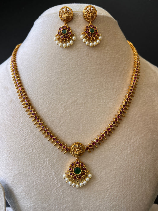 Budget Friendly Simple Pendant Necklace with Ruby Beads Drops