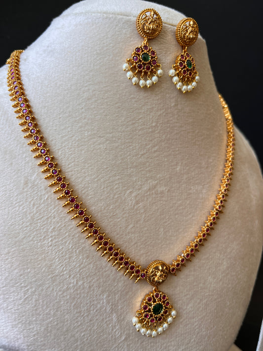 Budget Friendly Simple Pendant Necklace with Ruby Beads Drops