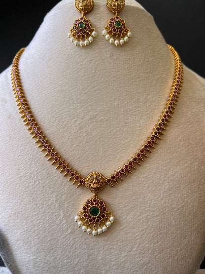 Budget Friendly Simple Pendant Necklace with Ruby Beads Drops