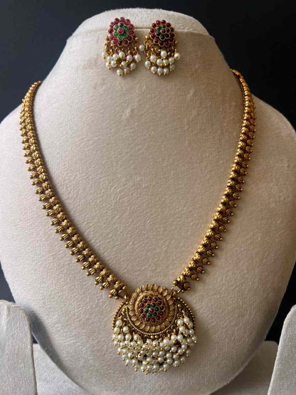 Beautiful Traditional Temple Haaram With White Pearl