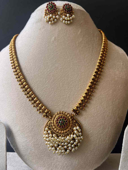 Beautiful Traditional Temple Haaram With White Pearl