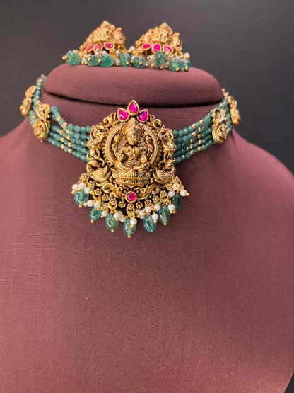 Premium Beautiful Lakshmi Peacock Jadau Chocker Beads