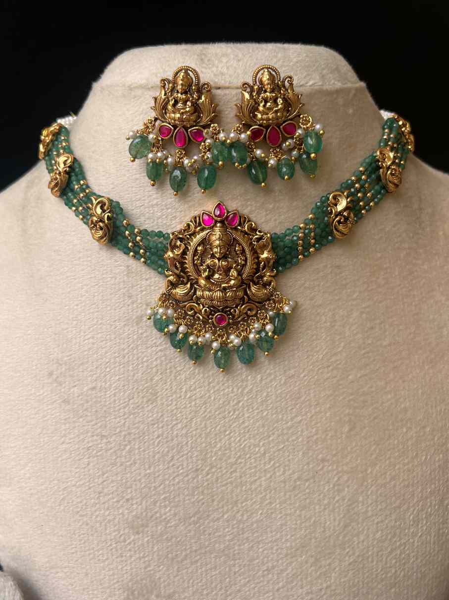 Premium Beautiful Lakshmi Peacock Jadau Chocker Beads