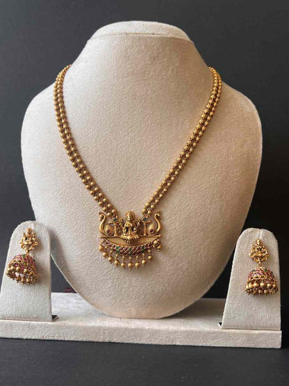 PREMIUM Budget Friendly Simple Lakshmi Pendant Necklace with gold bead Drops
