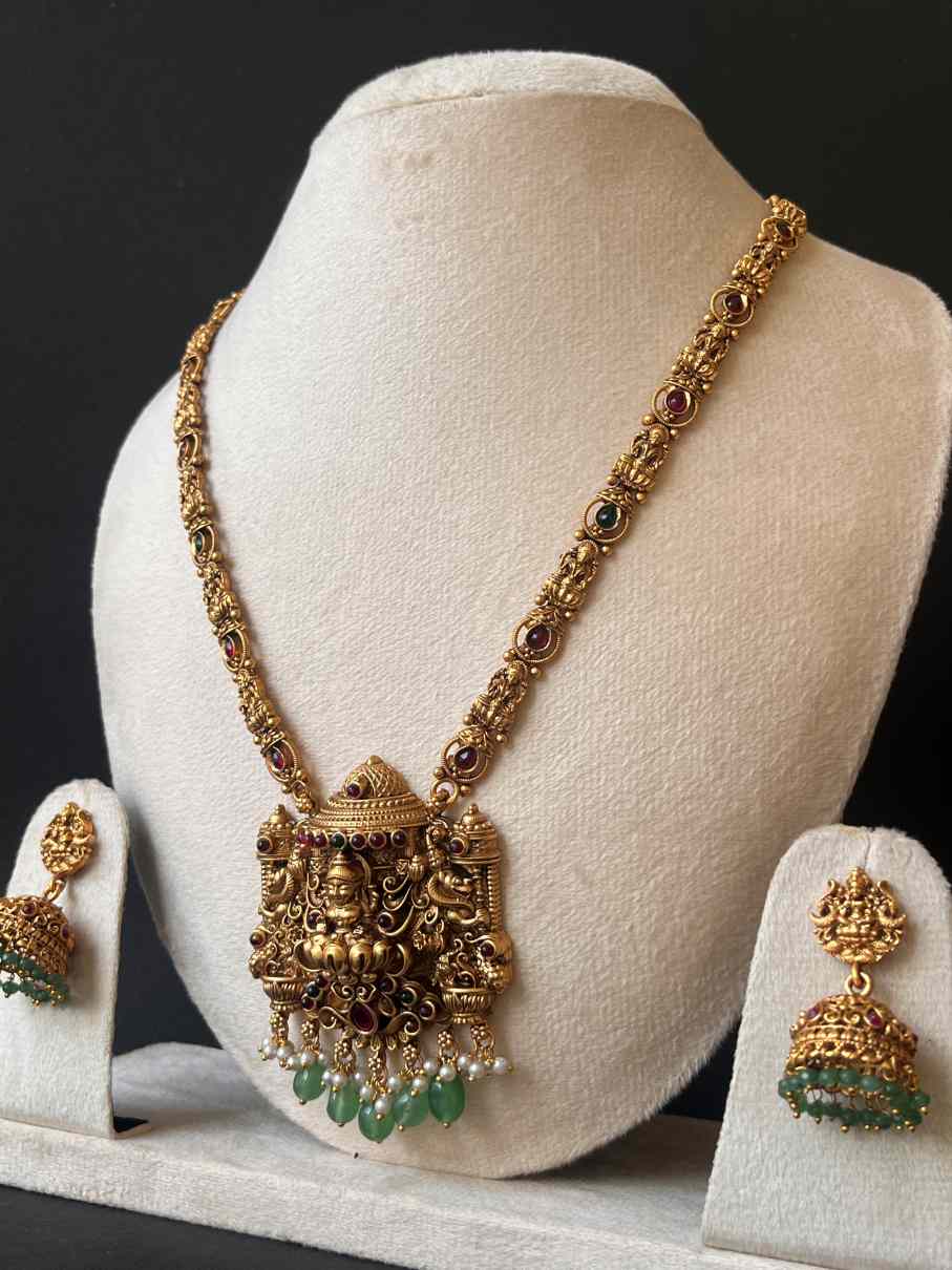 Premium Kemp Lakshmi Devi Pendant Beads Haaram