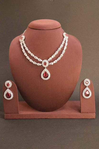 Beautiful Two Layer AD/Victorian Necklace-red (Available in Two colours)