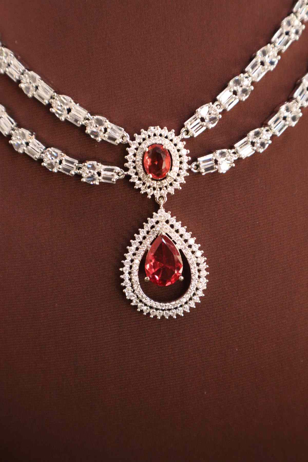 Beautiful Two Layer AD/Victorian Necklace-red (Available in Two colours)