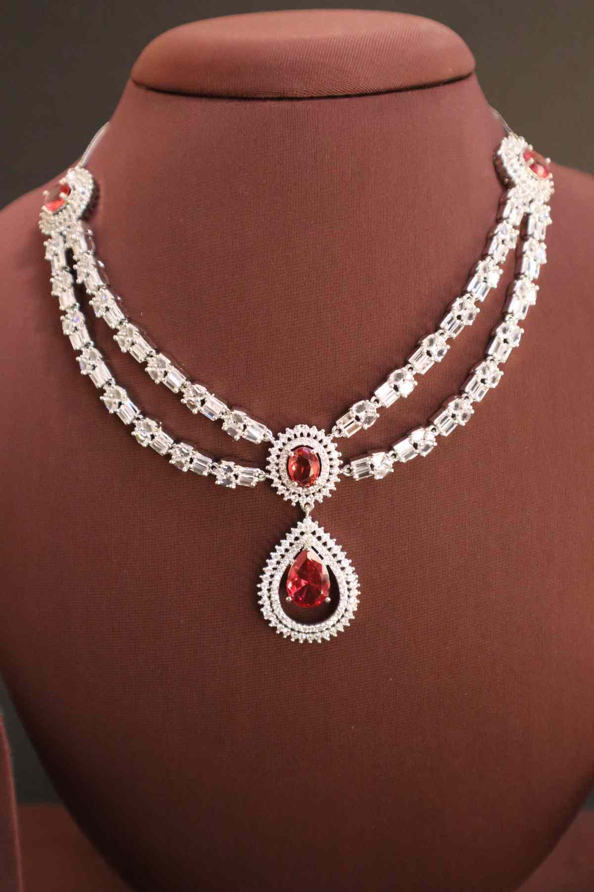 Beautiful Two Layer AD/Victorian Necklace-red (Available in Two colours)