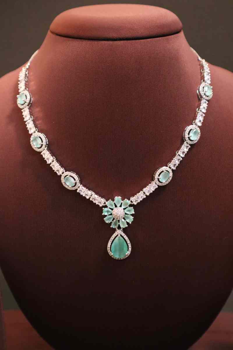 Elegant AD Stone Flower Necklace  (Available in 2 Colours)