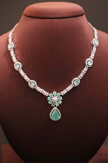 Elegant AD Stone Flower Necklace  (Available in 2 Colours)