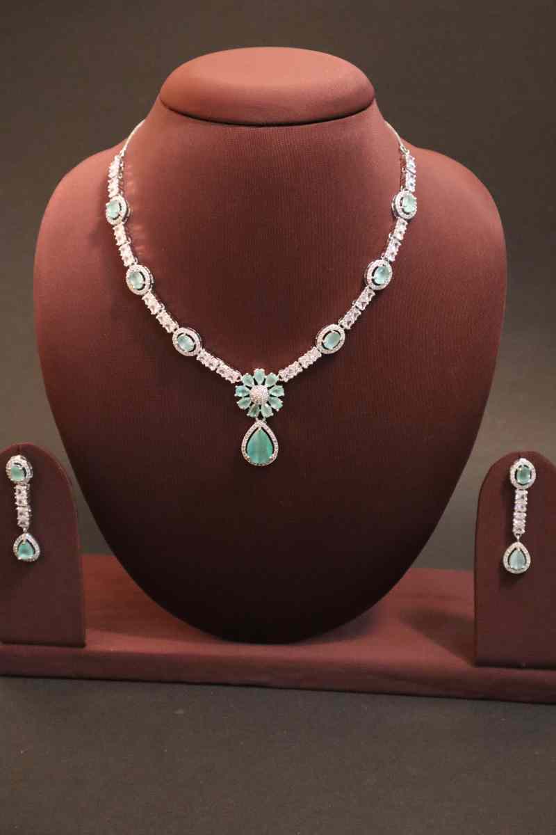 Elegant AD Stone Flower Necklace  (Available in 2 Colours)