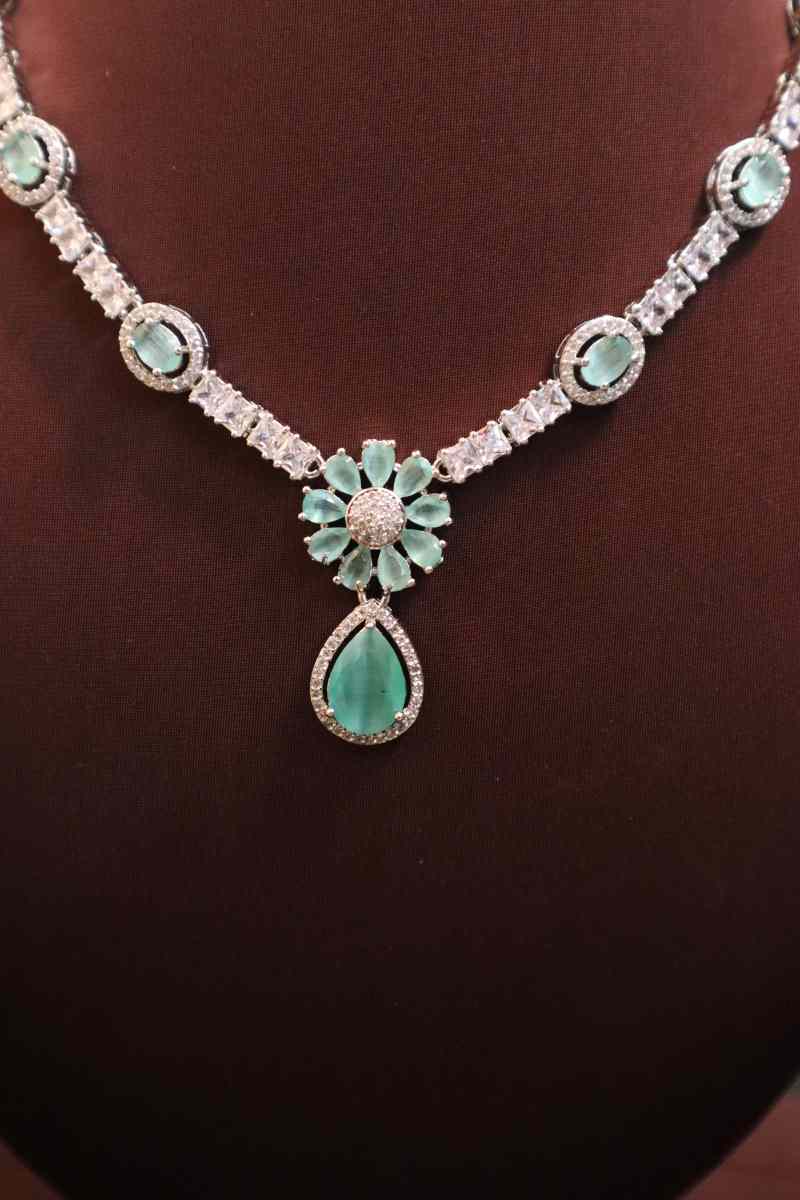 Elegant AD Stone Flower Necklace  (Available in 2 Colours)