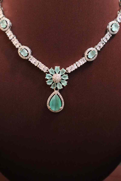 Elegant AD Stone Flower Necklace  (Available in 2 Colours)