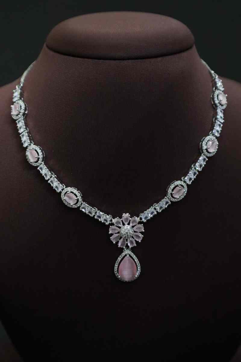 Elegant AD Stone Flower Necklace  (Available in 2 Colours)