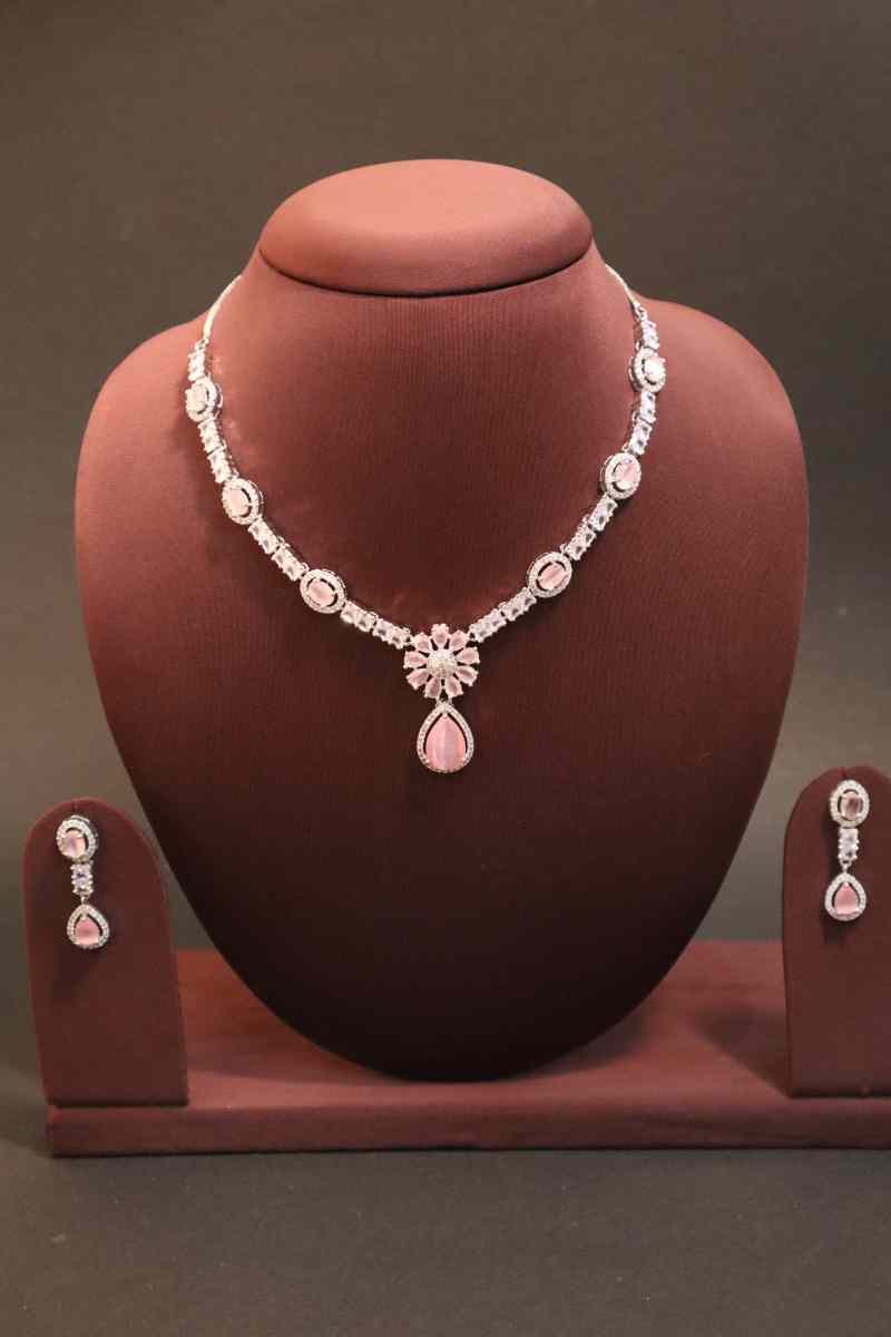 Elegant AD Stone Flower Necklace  (Available in 2 Colours)