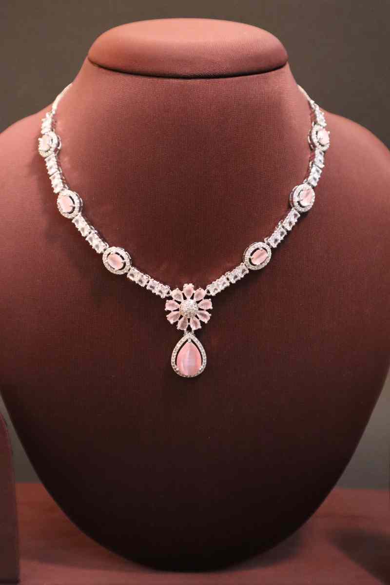 Elegant AD Stone Flower Necklace  (Available in 2 Colours)