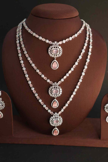 Beautiful Three Layer AD/Victorian Necklace-red (Available in Two colours)