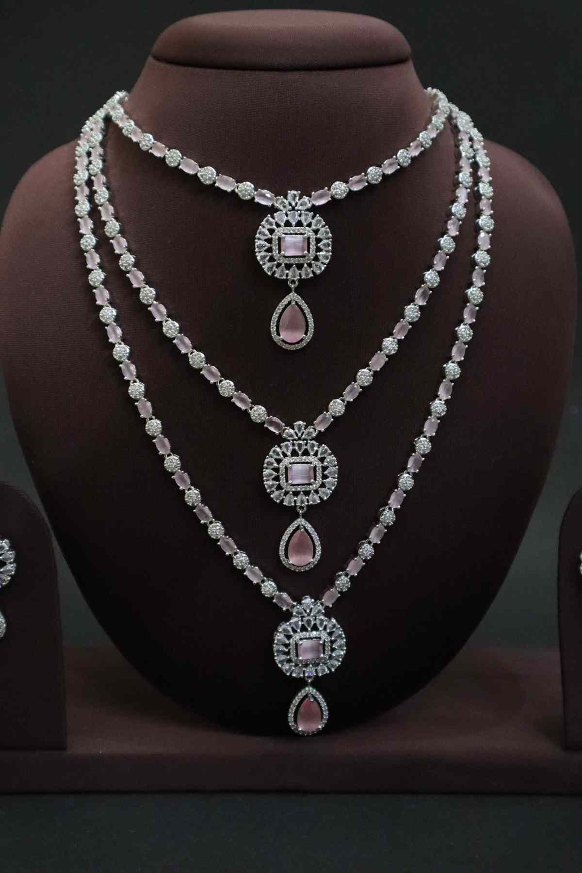 Beautiful Three Layer AD/Victorian Necklace-red (Available in Two colours)
