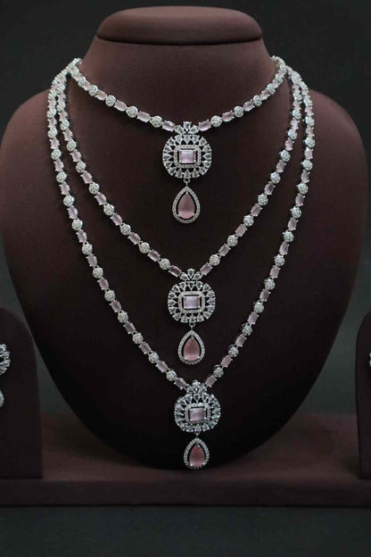 Beautiful Three Layer AD/Victorian Necklace-red (Available in Two colours)