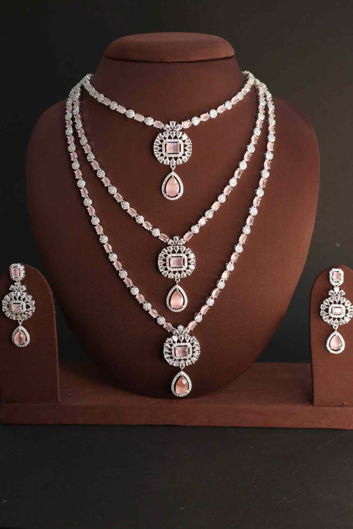 Beautiful Three Layer AD/Victorian Necklace-red (Available in Two colours)