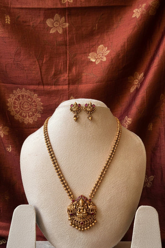 Premium Simple Lakshmi Pendant Necklace with Ruby and gold Beads Drops